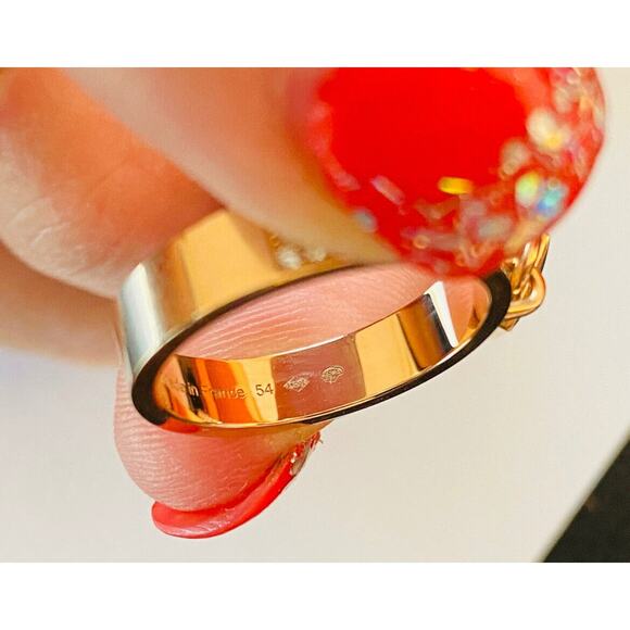 Hermes Kelly Clochette Ring Lock Medium Model Rose Gold 18K Diamonds Siz 54 Rare - Picture 8 of 13
